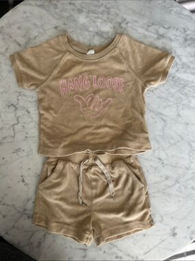 GAP kids size 12-18M terry cloth Beige Short Sleeve 'Hang Loose set